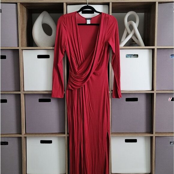 Venus Red Long Sleeve Draped Maxi Dress Size L - Picture 4 of 14